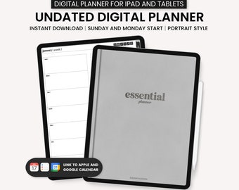 Agenda numérique essentiel non daté, agenda portrait, agenda minimaliste, agenda numérique GoodNotes, agenda iPad, agenda numérique 2024