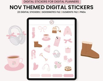 November Themed Digital Stickers, Cozy Digital Stickers, Fall Digital Stickers, Pink Coquette Digital Planner Stickers, GoodNotes Stickers