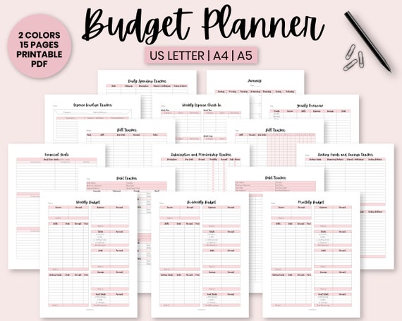 Planificateur de budget imprimable, planificateur financier, budget  bihebdomadaire, budget mensuel, budget hebdomadaire, chèque de paie budget