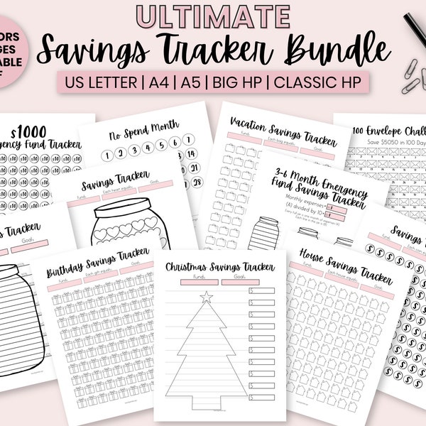 Savings Tracker Printable, Savings Tracker Emergency Fund, Savings Tracker Bundle, Savings Challenge, Savings Jar, Budget Printable Template