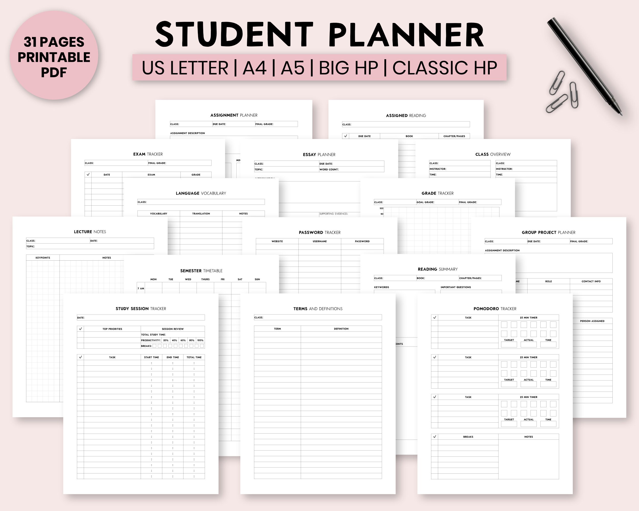 Student Planner Printable College Student Planner University - Etsy Canada