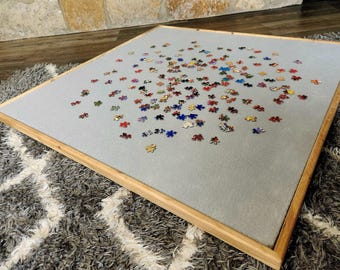 Spinning Puzzle Board with Lazy Susan – Large Wooden Jigsaw Puzzle Table with Felt Top, Handmade Puzzle Board