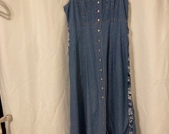 Vintage 90s button front denim tie waist vest maxi dress