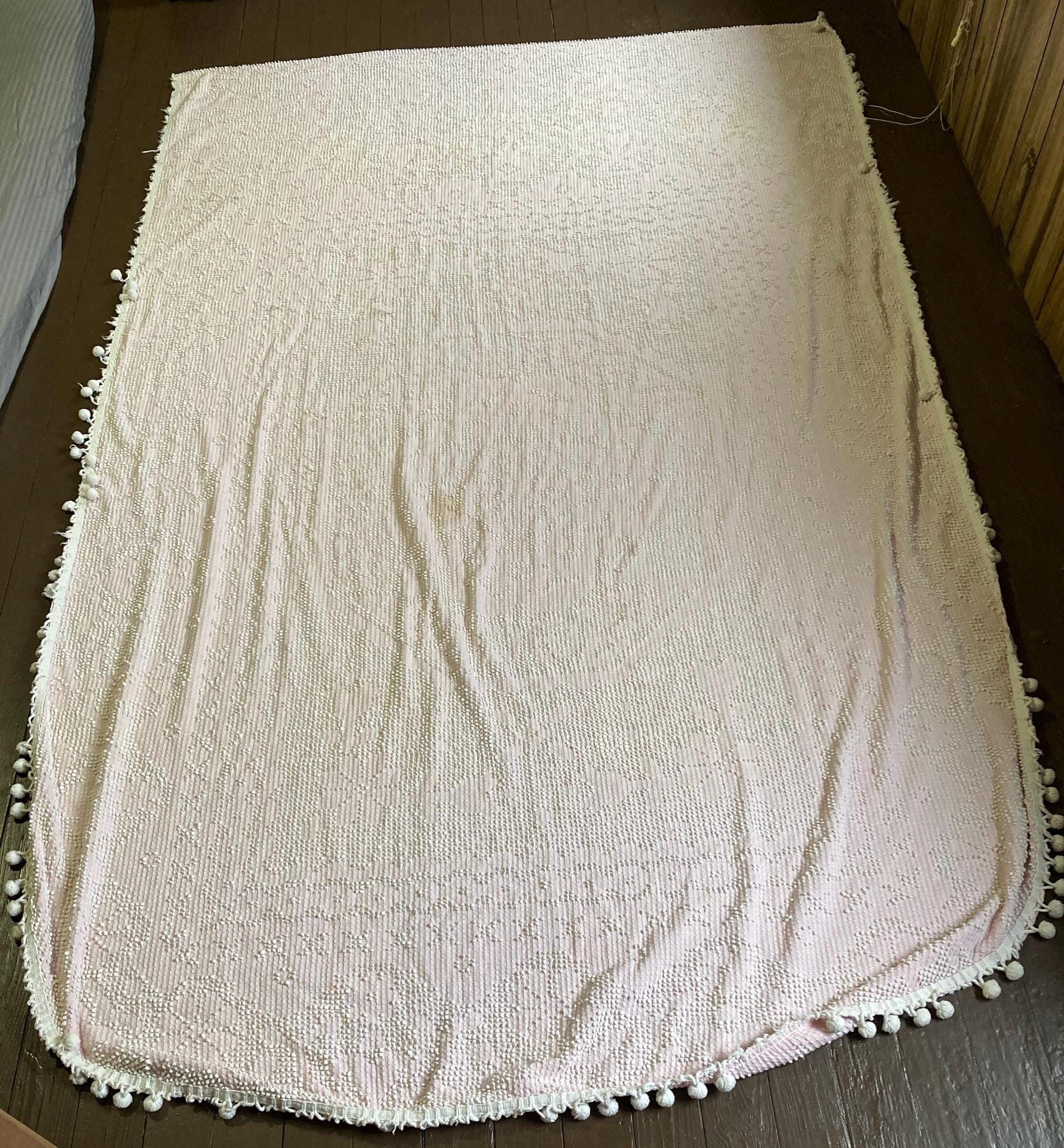 Vintage twin size baby pink hobnail Pom poms bedspread