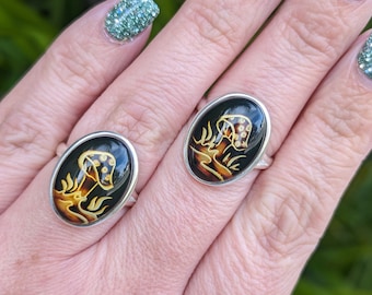 Baltic Amber Mushroom Ring on Sterling Silver, Silver Adjustable Ring, Genuine Baltic Amber with Mushroom Carved Design, Gemstone Jewelry