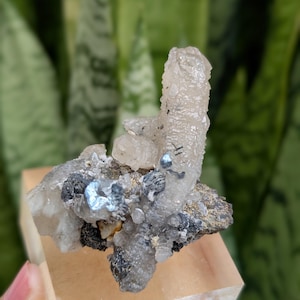 Stunning Mongolian Quartz Cluster with Specularite Hematite, Inner Mongolian Quartz Specimen,  Collector Mineral Specimen with Base, Crystal