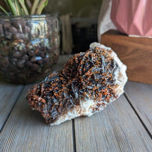 Red Vanadinite Specimen, Vanadinite on Black Barite, Rare & Exotic Crystal from Morocco, Unique Mineral Specimen, Hexagonal Crystal Gems