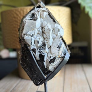 Large Elestial Smoky Quartz, Raw Skeletal Quartz on Stand, Elestial Mineral Specimen, Natural Crystal Statement Display Piece