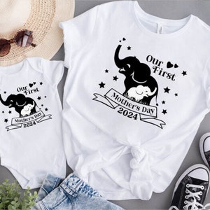 Baby Elephant Shirt, Our First Mother&#39;s Day 2024 Shirt, Baby Newborn Shirt, Gift For Mother&#39;s Day, PNG, DIGITAL PNG