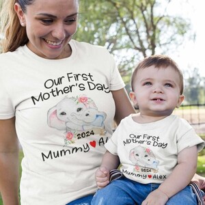 Our First Mother Day Elephants Mother & Child,Personalised Matching Our First Mother&#39; Day T-shirt,1st Mothers Day Keepsake,Baby bodysuit,PNG