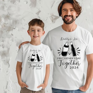 Personalized Our First Father&#39;s Day cheers Dad & Baby Set, Daddy and Baby Bodysuit Matching PNG, Digital
