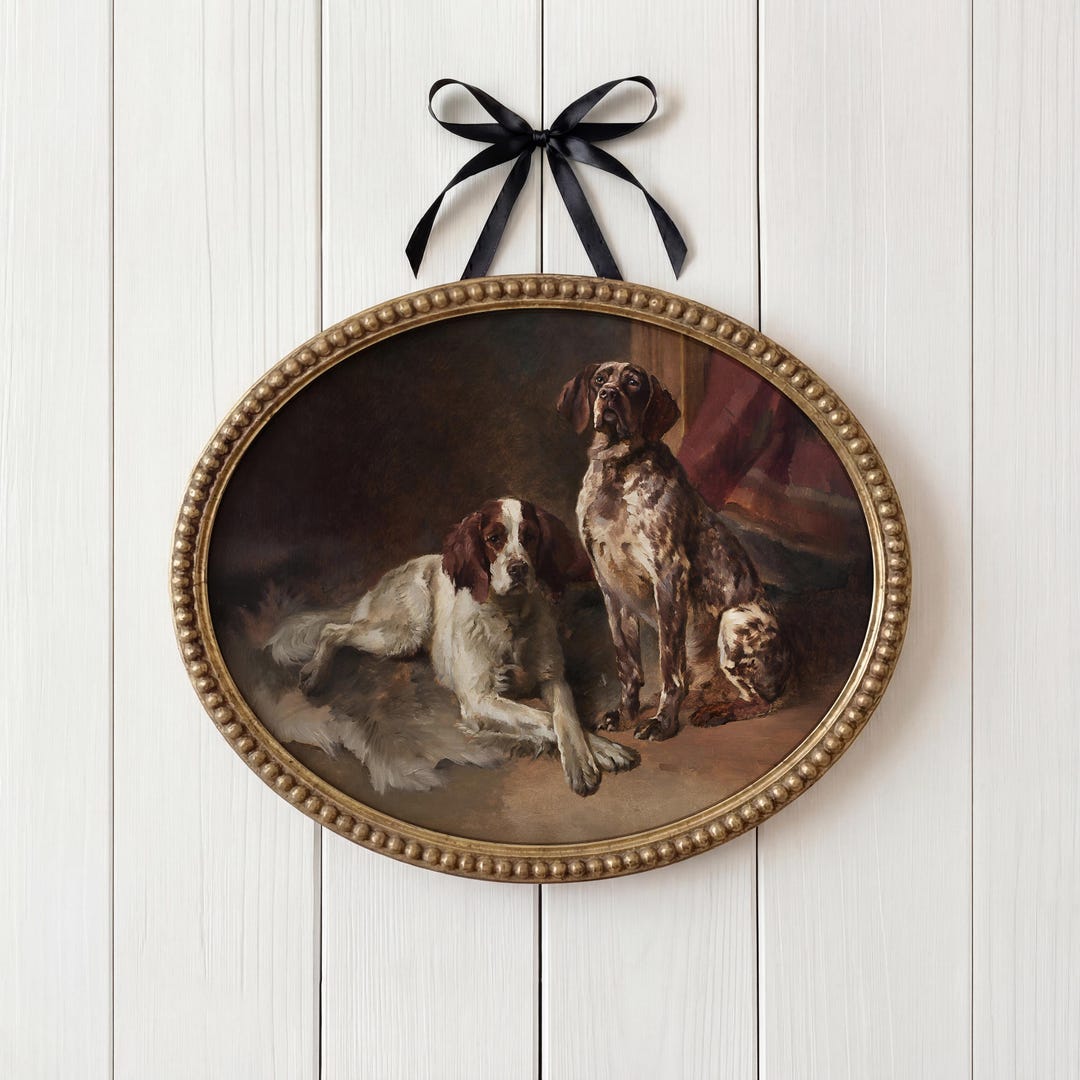 Vintage Dog Duo Portrait Painting - Rustic Farmhouse Pet Art ...