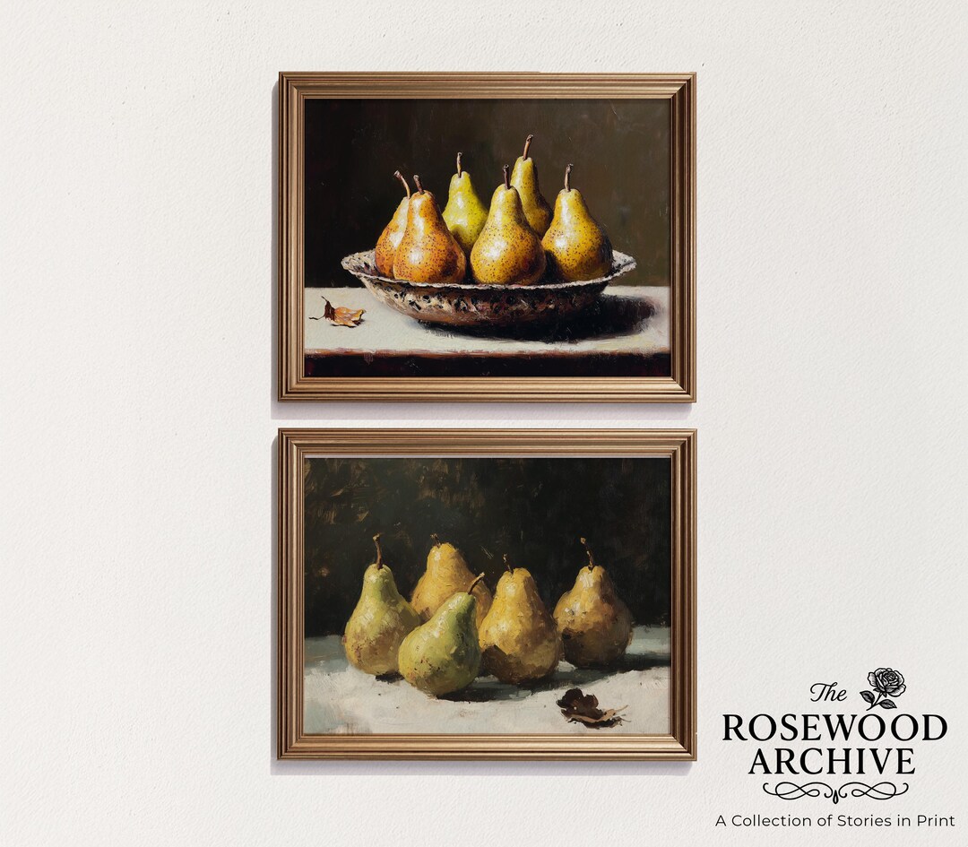 Vintage Farmhouse Still Life Prints, Moody Pears Painting Set, Classic ...