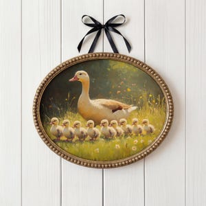 Mother Duck with Ducklings, Cozy Farmhouse Oil Painting Wall Art (Digital Download) 254