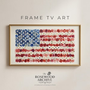 Blommig amerikansk flagga Samsung-ram TV-konst patriotisk akvarelldekor (digital nedladdning) 690