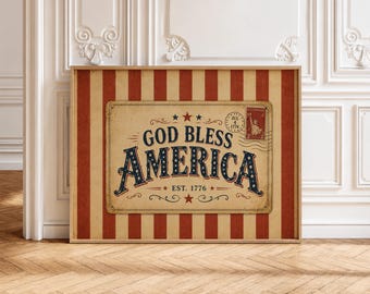 Letrero de pared con tipografía patriótica vintage y estilo rústico americano (descarga digital) 343