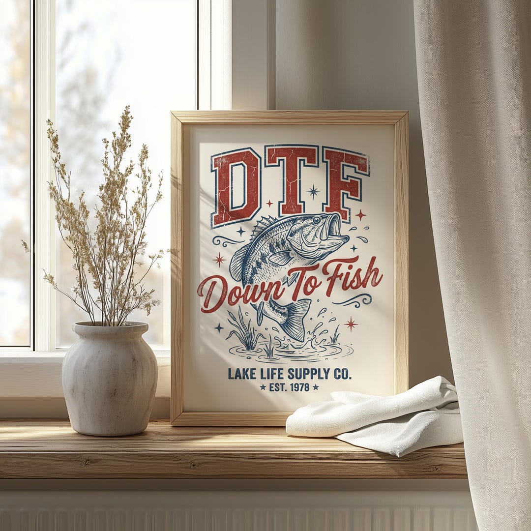 Retro Lake Life Bass Fishing Art, Vintage Outdoor Wall Decor (digital ...