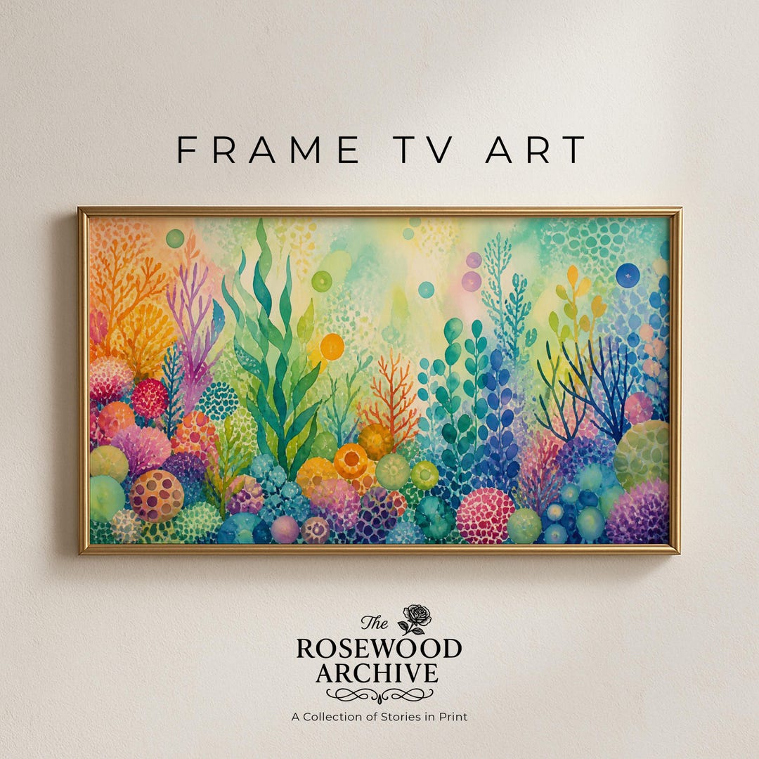 Reef Frame Underwater Coral Reef Frame TV Art, Watercolor Sea Plants (digital ...