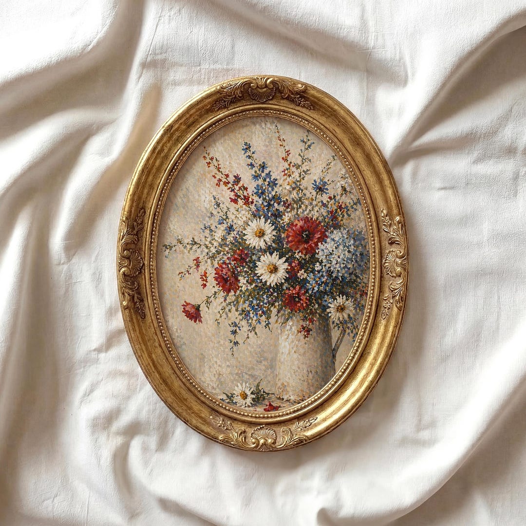 Vintage Wildflower Bouquet Watercolor, Rustic Cottagecore Wall Art ...