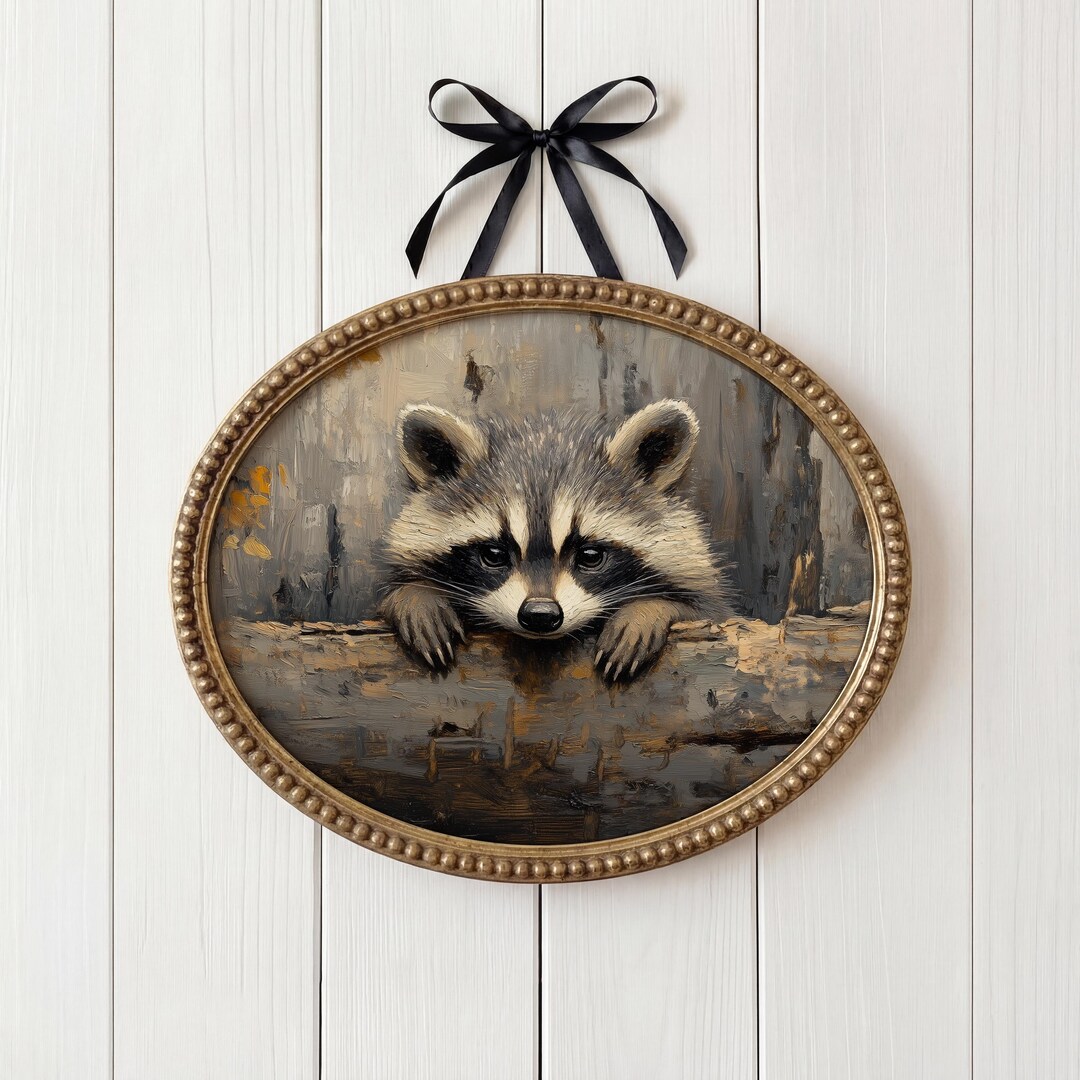 Rustic Raccoon Sleepy Raccoon Over Log Painting, Rustic Animal Art (digital Download ...