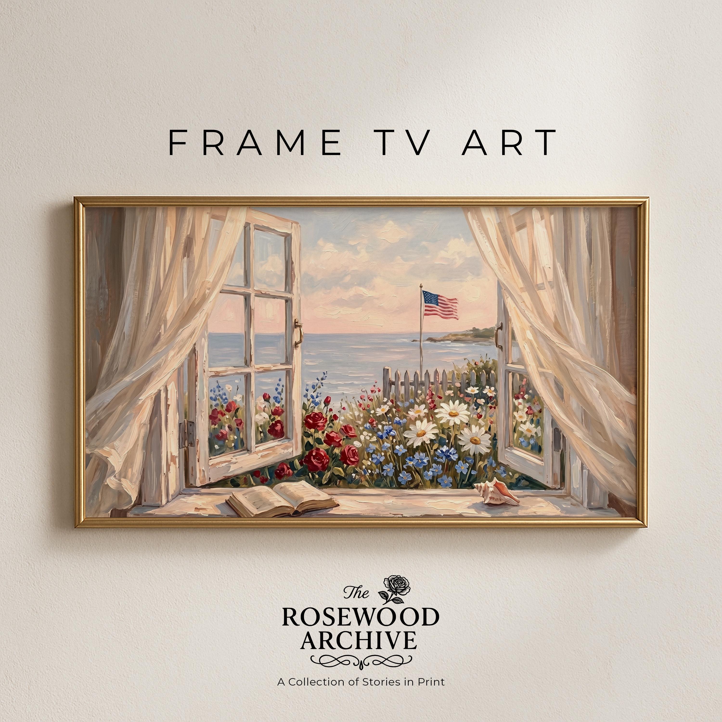 Scene Frame Impressionist Coastal Window Scene Frame TV Art, Summer Serenity View ...