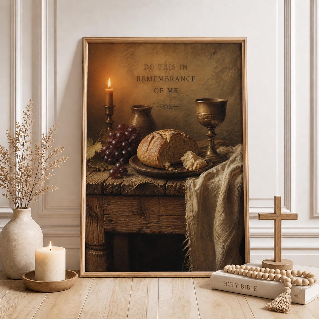 Communion Image Rustic Rustic Communion Still Life With Bread and Chalice, Religious Vintage ...