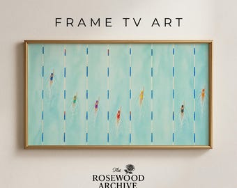 Zwemmers in met laan gemarkeerd zwembadframe tv-kunst voor modern decor (digitale download) 554