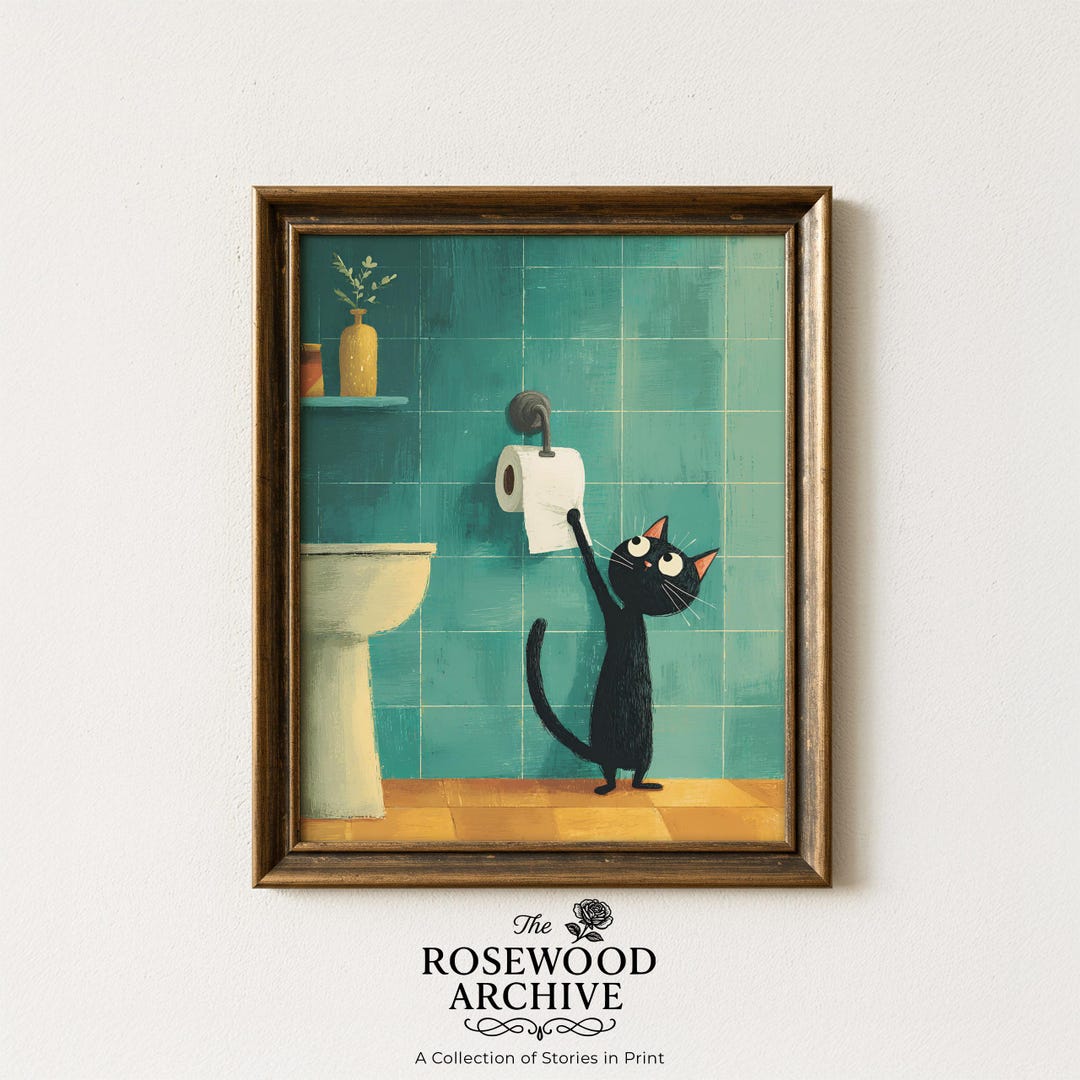 Vintage Black Cat Printable Art - Whimsical Bathroom Decor Wall Art ...
