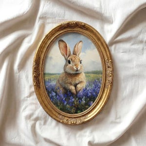 Charming Bunny in Bluebell Meadow, Cottagecore Animal Art (Digital Download) 476