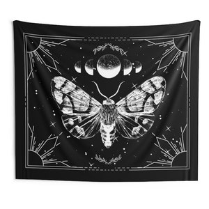 Moth tapestry Dark gift Moon tapestry aesthetic Goth tapestry Hippie wall art Insect art Spiritual  decor Wiccan Gothic gift for her