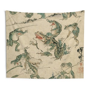 Frog tapestry Cloth wall art  Fun bedroom art Funny tapestry aesthetic decor Sketch wall art Japanese gift hanging wall art Funny tapestry