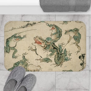 Frog bath mat, Japanese shower mat, Anthropomorphic gift, Japanese gift, Unique shower mat, Toad gift, Kuniyoshi, Ukiyo-e,  Frog bathroom