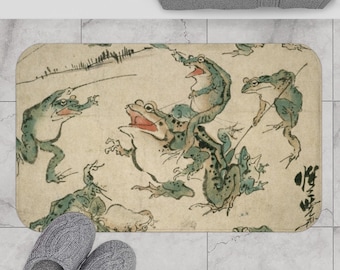 Frog bath mat, Japanese shower mat, Anthropomorphic gift, Japanese gift, Unique shower mat, Toad gift, Kuniyoshi, Ukiyo-e,  Frog bathroom