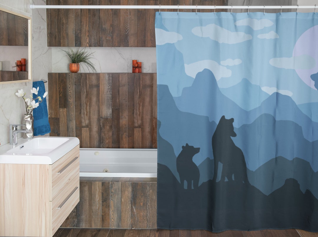 Boho Shower Curtain Aesthetic Wolf Gift Blue Shower Curtain Wolves