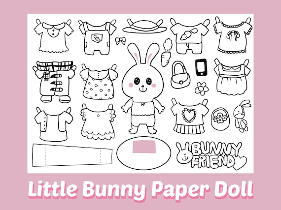 Cute Bunny Printable Paper Doll,digital Download,coloring Paper