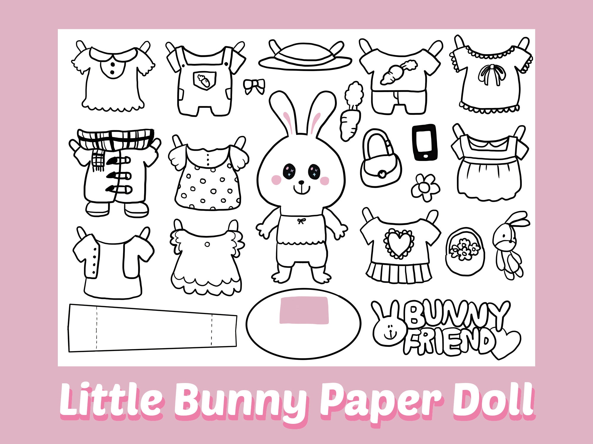 Cute Bunny Printable Paper Doll,digital Download,coloring Paper Doll ...