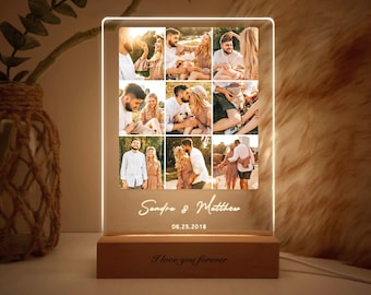 Custom Photo Collage LED Light, Engagement frames, Newly engaged gift, 5th 10th 25th wedding anniversary gift for couple, LEDP03