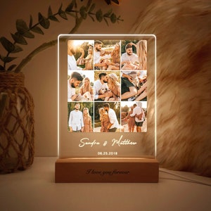 Custom Photo Collage LED Light, Engagement frames, Newly engaged gift, 5th 10th 25th wedding anniversary gift for couple, LEDP03