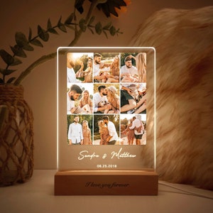 Custom Photo Collage Frame, Engagement Sign, Newly engaged gift, 5th 10th 25th wedding anniversary gift for her, LEDP03