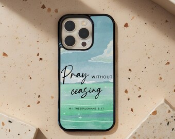 Christian Phone Case, Custom Bible Verse Phone Case, Scripture Phone Cover, Green Watercolor Landscape Art iPhone Case, Gift For Him, MP10