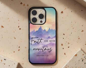 Christian phone case, Personalised bible verse gift, Pastel Mountain Phone Cover, Christian Gift, Faith Can Move Mountains, MP28