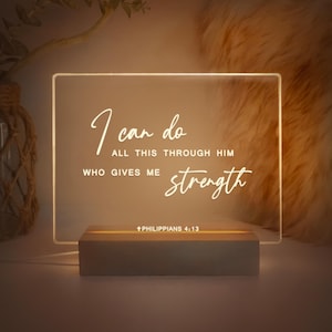 Lampe LED personnalisée verset biblique, cadeau personnalisé verset biblique préféré, décoration d'intérieur chrétienne, décoration confessionnelle, lumière LED religieuse