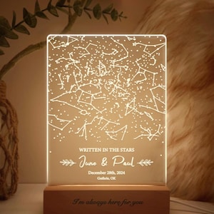 Carte des étoiles lumineuse personnalisée, cadeau La nuit où nous nous sommes rencontrés, carte des étoiles par date cadeau d'anniversaire pour elle, cadeau personnalisé pour lui, MBF04