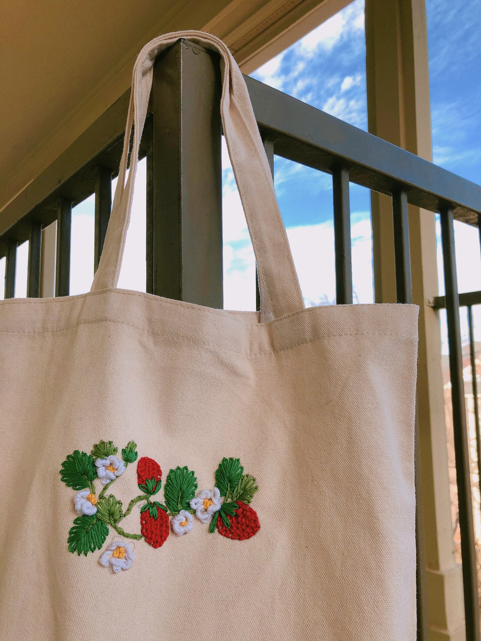 Strawberry embroidery Tote Bag /NATURAL Canvas Tote Bag / Etsy