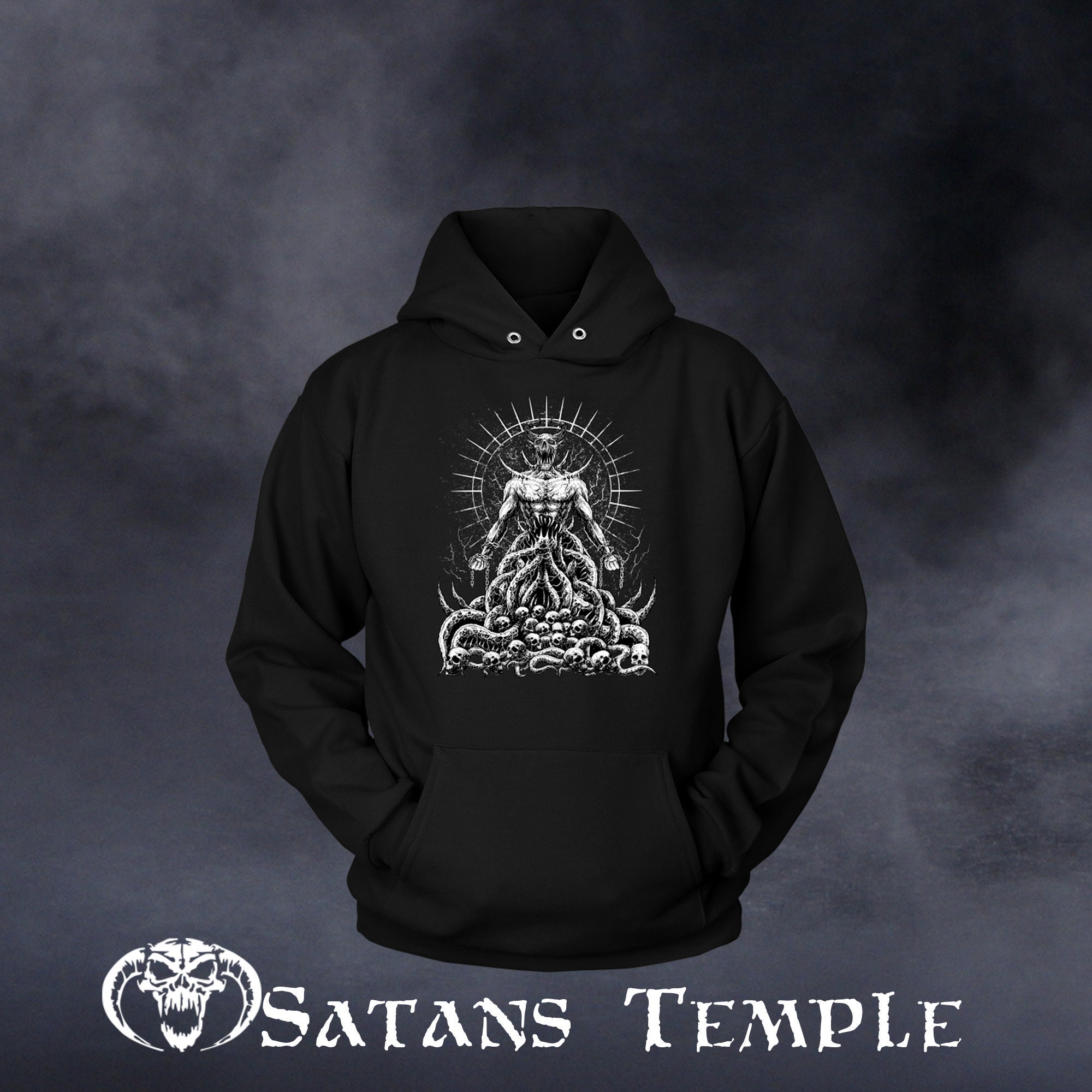 Death Metal Satanic Gothic Satan Occult Pentagram Skeleton Baphomet Hoodie Lucifer Devil Horror Demon 666