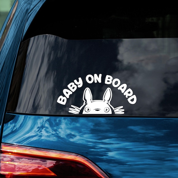 Baby on Board Tanuki Peeker (version B) - Glossy White Cut Vinyl Car Decal