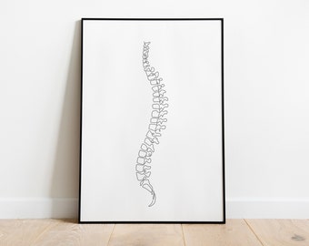 lateral spine line art | abstract art printable, minimalist line drawing, physiotherapy art print, medicine decor