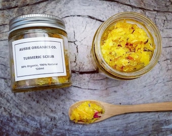 Turmeric Body Scrub * Organic * Exfoliate and Polish Skin * Vegan * Zero waste * Plastic Free * Toxic free * Glow up n soften skin 120ml