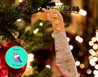 Bloody Crochet Chef Knife Christmas Ornament: Goth Slasher Decor