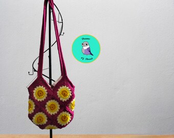 Sunflower crochet summer bag, Sunflower bag, market bag, Sunflower crochet linned bag, handmade crochet Sunflower purse, beach bag, tiktok